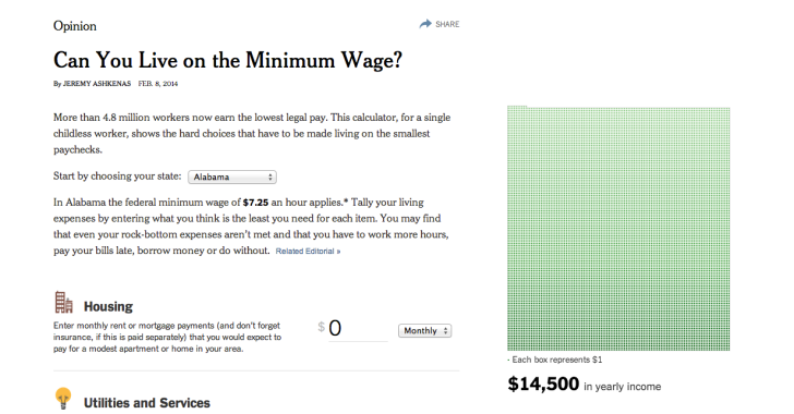 "Can you live on the minimum wage?" by The New York Times analyses the money you really need to survive